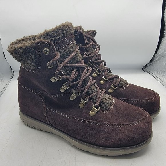 LL Bean Mountain Lodge Womens 8.5 Brown Fleece Collar Insulated Boots Primaloft - Picture 1 of 13